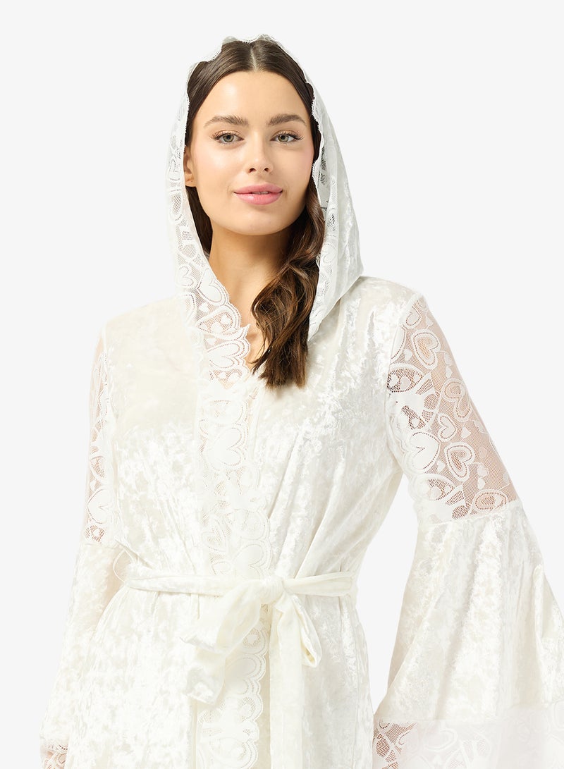 جينجر روب زفاف مخملي مريح مزين بالدانتيل - Image 3